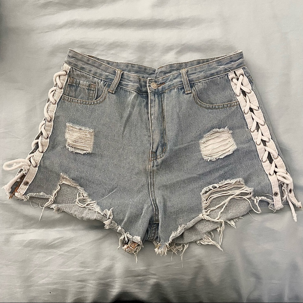 Vintage Lace Up Jean Shorts